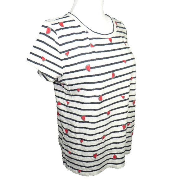 LOFT Striped Watermelon Print Women's Medium Vintage Soft Cotton Tee - Picture 6 of 7